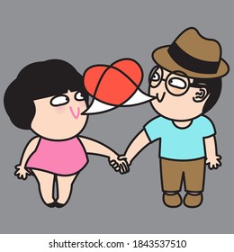 Couple Woman And Man Talking And Merging Their Speech Bubbles In One Heart Shape Concept Card Character illustration