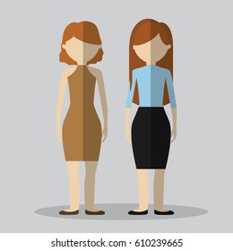 couple of women cartoon icon over gray  background. colorful design. vector illustration