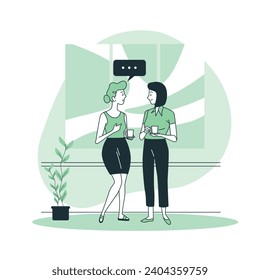 a couple of women standing next to each other, flat illustration, simple illustration, shaded flat illustration, two women, simple and clean illustrat