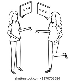 couple women talking with speech bubble