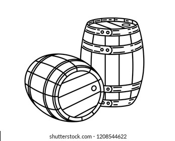 Couple of wood wine or whiskey barrels Stylish Single Weight Line Art Logo
