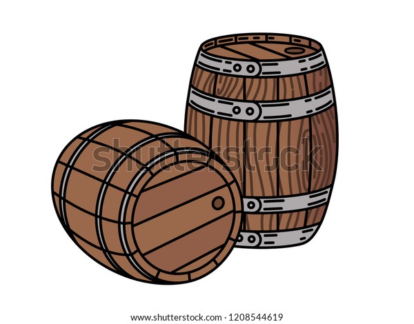 Couple of wood wine\
or whiskey barrels Stylish Single Weight Line Art Logo Vector\
illustration isolated on\
white