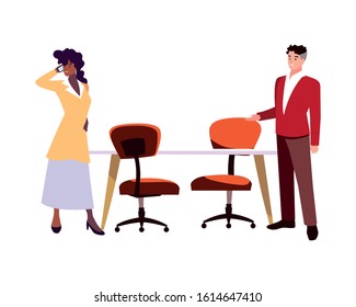 couple in the work office on white background vector illustration design