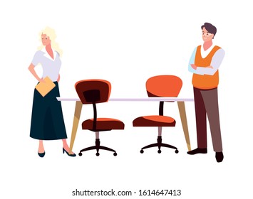 couple in the work office on white background vector illustration design