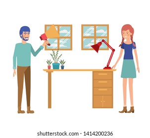 couple in the work office with white background