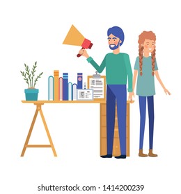 couple in the work office with white background