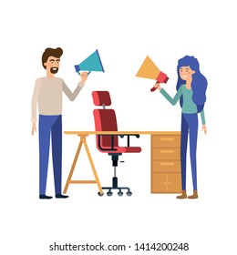couple in the work office with white background