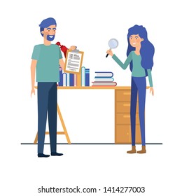 couple in the work office with white background