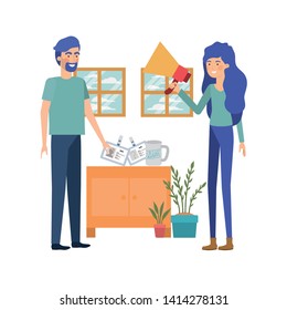 couple in the work office with white background