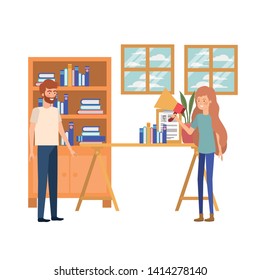 couple in the work office with white background