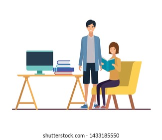 couple in the work office with white background