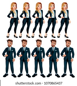 Couple of workers with different expressions. Vector cartoon isolated characters.