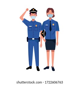 couple workers using face masks for covid19 vector illustration design