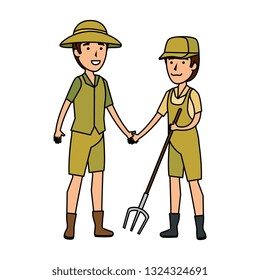 couple of workers zoo characters