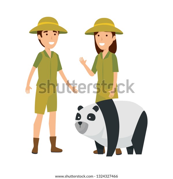 Couple Workers Zoo Panda Bear Stock Vector (Royalty Free) 1324327466 Girl Cartoon Zoo Keeper