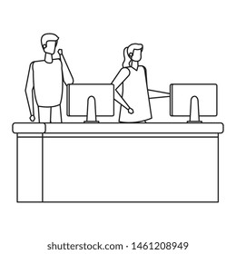 couple working in desk with computers