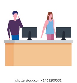 couple working in desk with computers