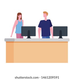 couple working in desk with computers