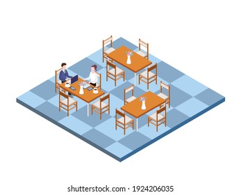 Couple working at restaurant isometric vector concept for banner, website, illustration, landing page, flyer, etc