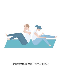 Couple Workouts  at Home,male and female practice yoga exercises together on mat,Vector illustration.