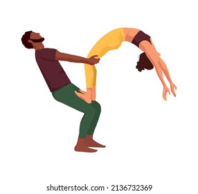 Couple yoga classes. Acro yoga. Man and woman practice yoga. Vector illustration