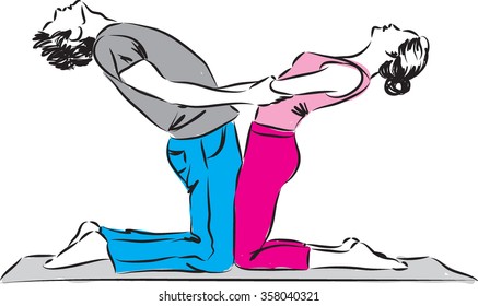 couple yoga illustration