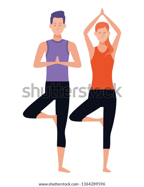 Couple Yoga Poses Stock Vector (Royalty Free) 1364289596