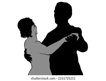 Couple of young guy and girl dance at wedding on white background