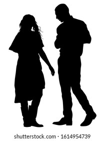 Couple of young guy and girl. Isolated silhouettes of people on a white background