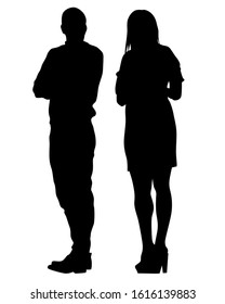Couple of young guy and girl. Isolated silhouettes of people on a white background
