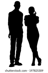 Couple of young guy and girl on white background