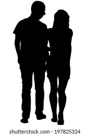 Walking Lovers Silhouette People Holding Hands Stock Vector (Royalty ...