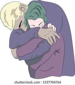 
couple of young lovers hugging