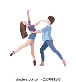 A couple, a young man and a woman dance a modern dance, a modern dance. Drawing. Vector.
