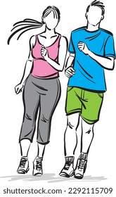 couple young man and woman running runners fitness sports concept vector illustration