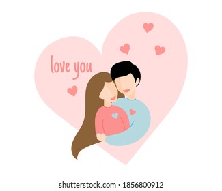 Couple of young man and woman vector flat style love illustration. Casual girl, guy, family Romance and Saint Valentine's Day concept.
