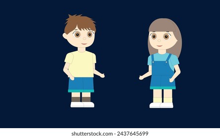 Couple of young people. boy and girl standing on a blue background. Vector illustration in a flat style