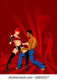 couple of young people dancing in the disco hall;