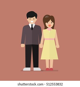 Couple of young people in flat style. Vector illustration