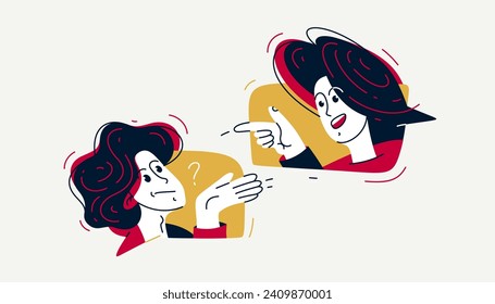 Couple of young people having conversation online via messenger, vector illustration of two people arguing and having communication, debate online speech boxes.