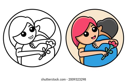 couple of young people in love coloring page for kids