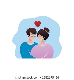 Couple of young people in love. Flat style vector illustration.