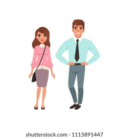 Couple of young people, young man and woman standing together, stage of growing up concept vector Illustration on a white background