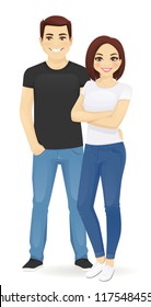 Couple of young people. Man and woman in jeans isolated vector illustration