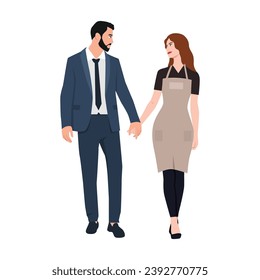 Couple of young people. Man and woman hold hands. Flat vector illustration isolated on white background