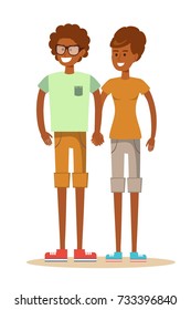 Couple of young people. Man and woman hold hands on a white background. Vector illustration in a flat style