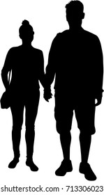 Couple of young people,black silhouette.