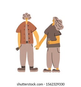 Couple. Young persons holding hands isolated on white background. Friends standing together. Vector illustartion.