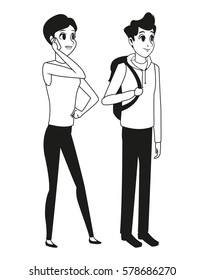 couple young talking communication outline