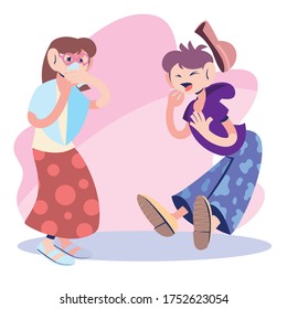 couple young with virus symptoms vector illustration design
